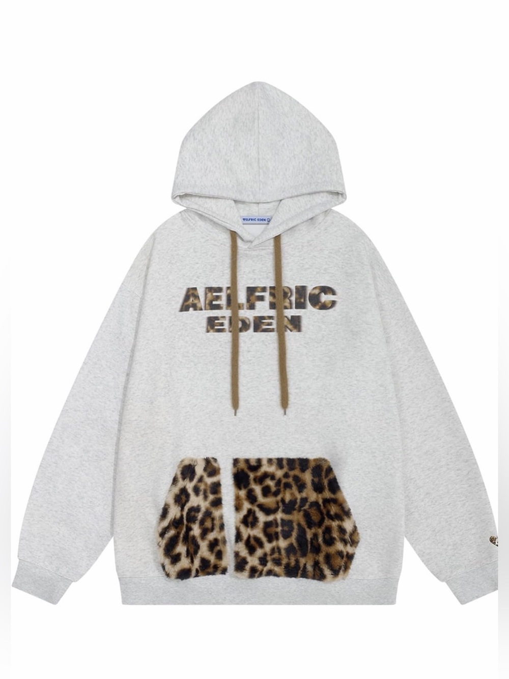 Aelfric Eden Heather grey leopard split pocket hoodie unisex small